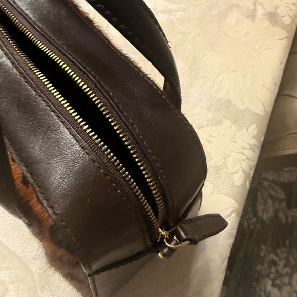 Leopard Print Brown Leather Handbag - Picture 4 of 7